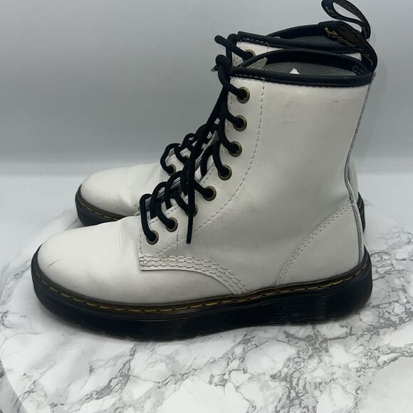 DR. MARTENS White Leather Zavala Combat Boots-6 - Picture 4 of 9